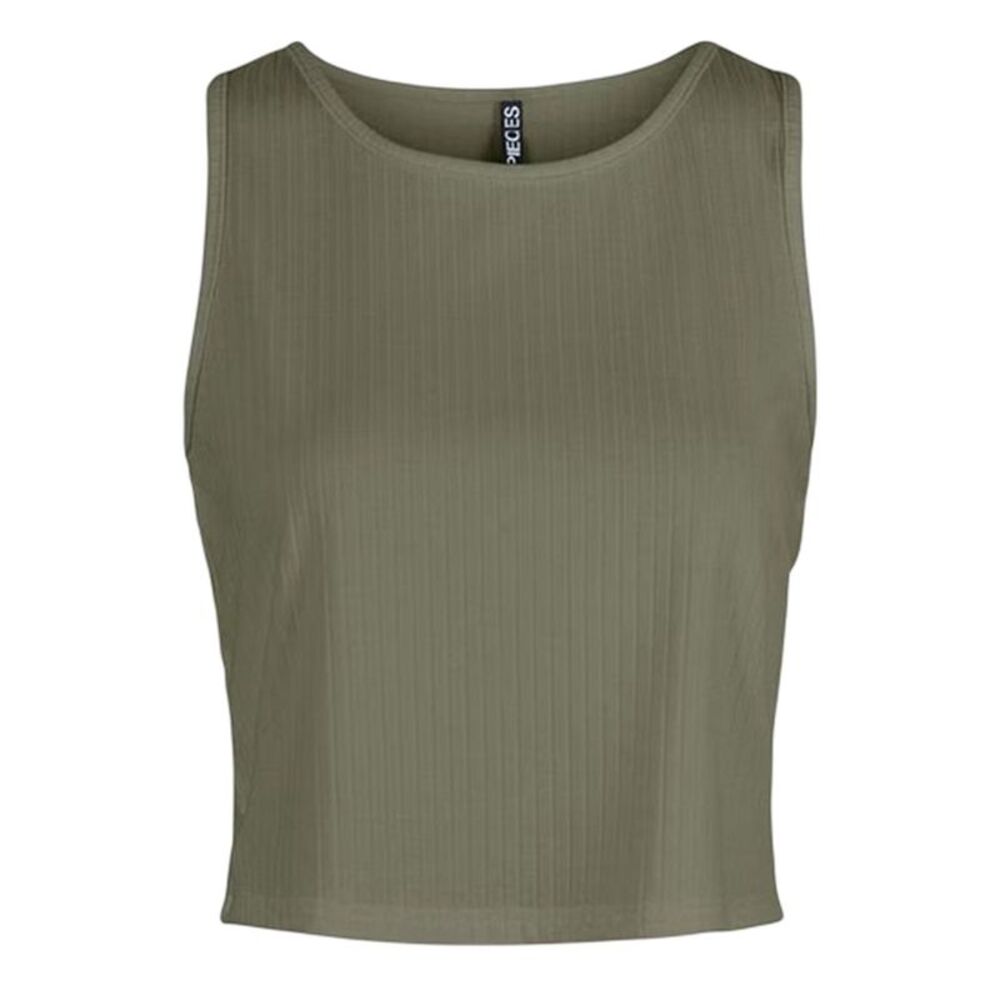 Pieces Womens/Ladies Cropped Slim Sleeveless Tank Top / Deep Green